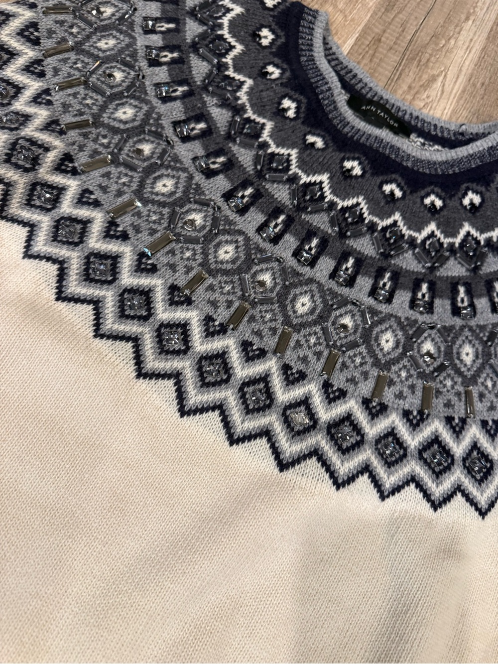 Fair Isle Crewneck Sweater - Cream & Gray - Picture 3 of 6